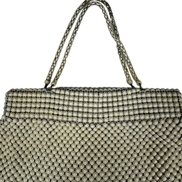 Vintage 40's Whiting & Davis Alumesh Handbag Purse Cream Beaded Evening Bag - Picture 3 of 13